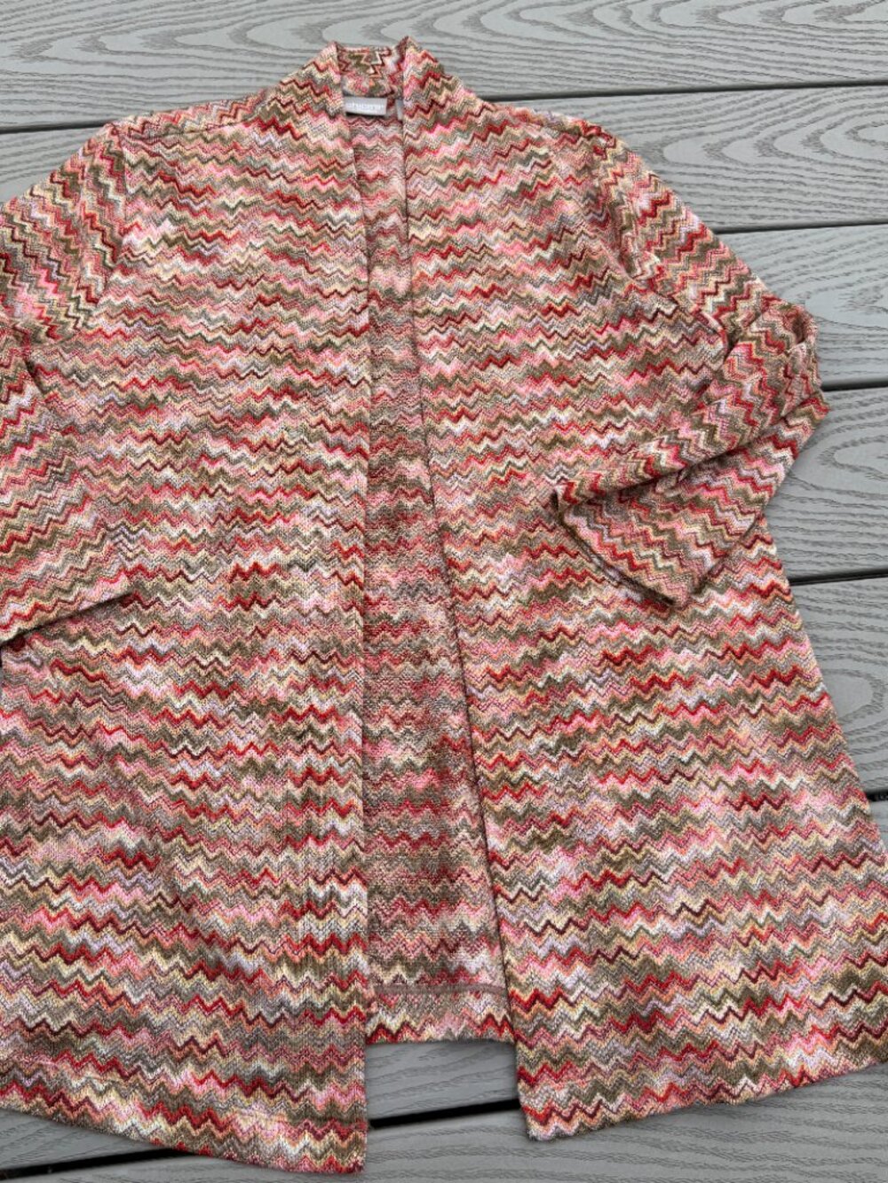 Chico's Travelers Multicolored Zigzag Open Cardigan with matching tank top sz 1